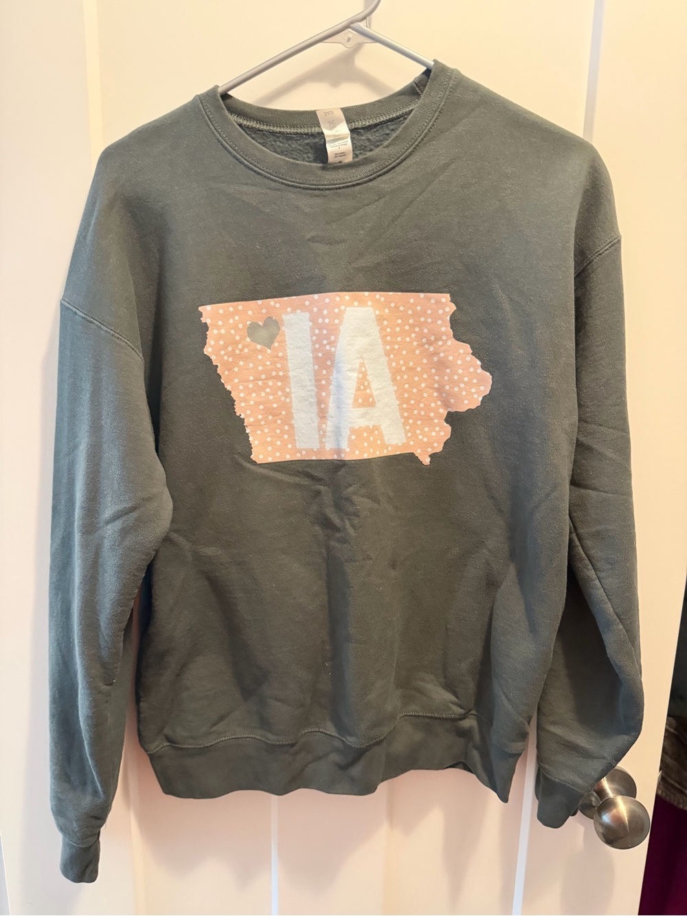 Women's Iowa Olive Green Crewneck Sweatshirt with Pink Graphic Size Small